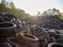 Stockpiled waste tyres waiting to be used as an alternative fuel at HeidelbergCement’s Lengfurt cement plant