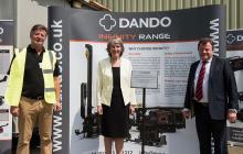 Dando Drilling International has unveiled its Infinity drilling rig range. Pictured from left to right are Mark Jones, Dando MD; Lord-Lieutenant Susan Pyper; and Mark Slater, Dando chairman