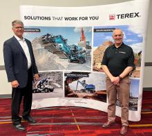 Terex president and CEO John Garrison (left) and Kieran Hegarty, Terex MP president, at CONEXPO/CON-AGG 2023