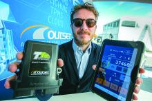 Outset's Luca Toneatti with the company’s new T1 weighing device for vehicle payloads