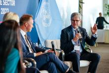 Cemex CEO Fernando González (right) participated in a panel during the UN Private Sector Forum on September 18