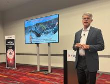 John Garrison speaking during the Terex Materials Processing business press conference at CONEXPO/CON-AGG 2023