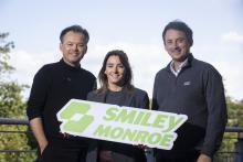 L to R: Tim Monroe, CMO and environmental sustainability lead, Aimee McCracken, head of marketing, Chris Monroe, CEO, showcase the new Smiley Monroe branding. Pic: Smiley Monroe 