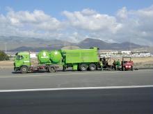 slurry paver being prepared