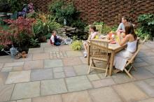 family eating lunch in the garden