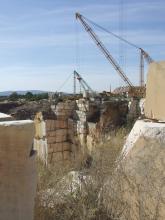 Marble blocks being winched from quarry