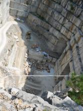 looking down a 60 metre drop to the quarry floor