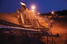 Rock being fed to jaw crusher