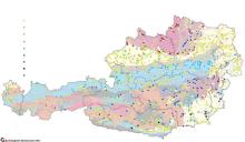 Map of Austria's spread of  sand, gravel and hard rock quarries