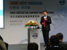 Pat Olney speaking at Volvo CE’s press conference