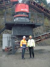 Christian Hansson (left) and Bengt Svensson in front of the Sandvik CH440 cone crusher